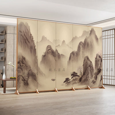 Traditional Chinese Rectangular Fir Wood Solid Wood Plywood Cotton Canvas Room Divider For Living Room