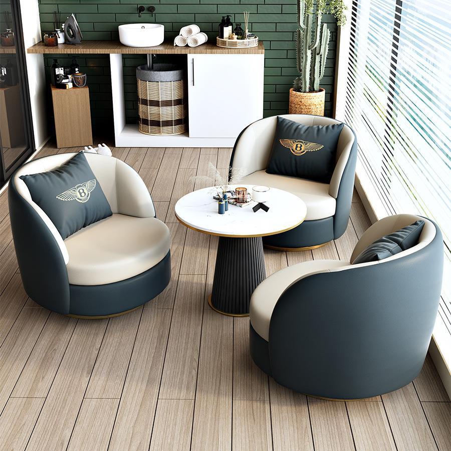 Modern Luxury Round Cat Scratch Leather Upholstered Swivel Accent Chair Backrest Armrest For Living Room