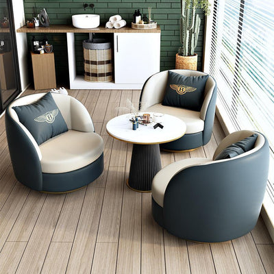 Modern Luxury Round Cat Scratch Leather Upholstered Swivel Accent Chair Backrest Armrest For Living Room