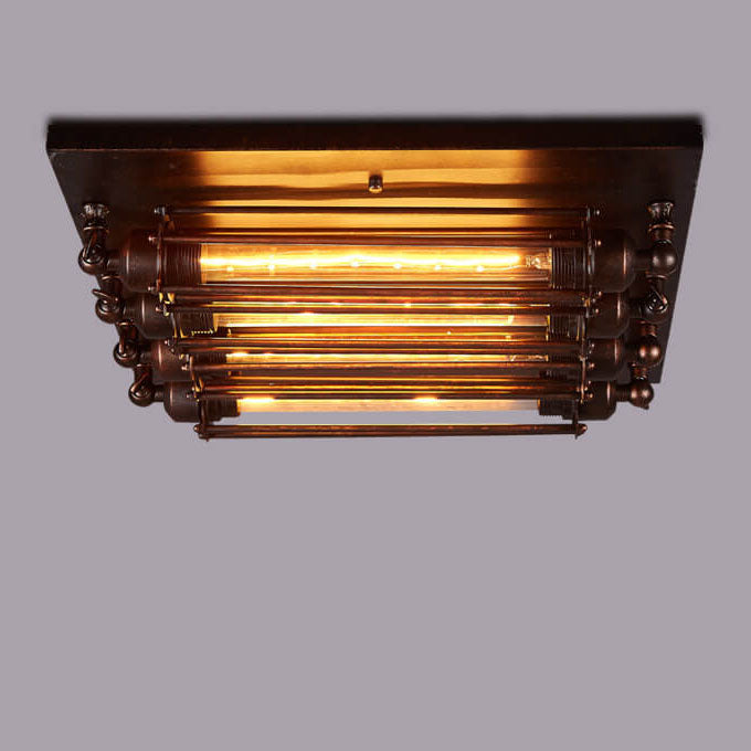 Luz de techo empotrada de 4 luces con tira de vidrio de hierro industrial nostálgico 