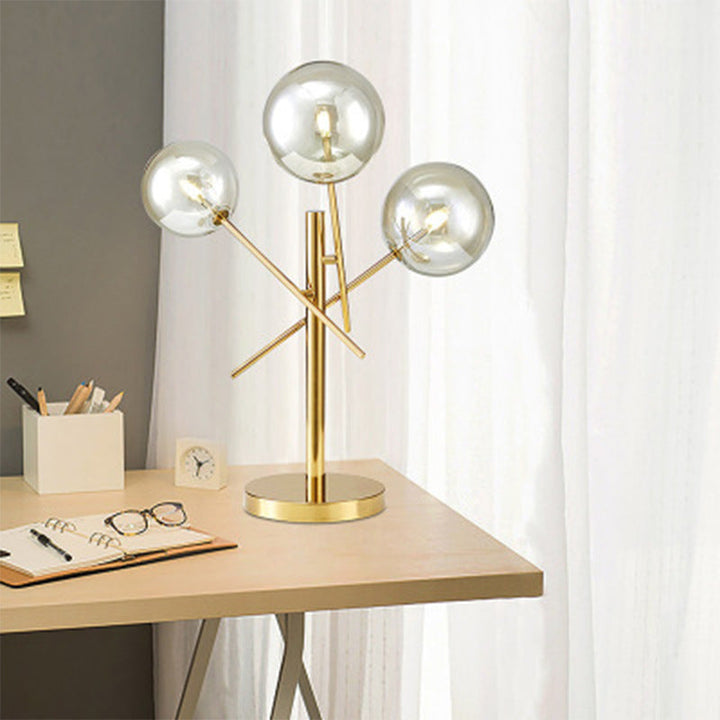 Lampe de table moderne minimaliste à 3 lumières en verre et acier inoxydable pour chambre à coucher 