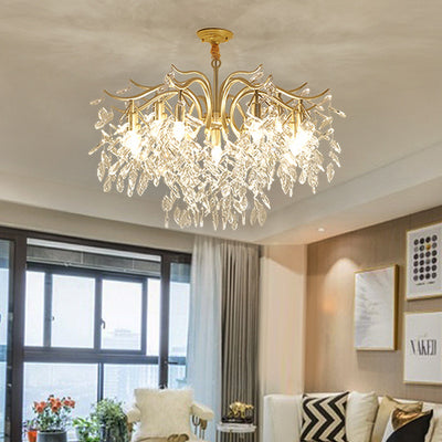 Modern Luxury Leaf Iron Crystal 7/9 Light Chandelier For Living Room