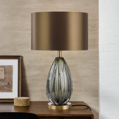 Contemporary Scandinavian Glazed Base Hardware Fabric 1-Light Table Lamp For Bedroom