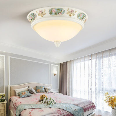 Traditional French Resin Round Lace 3/4-Light Flush Mount Ceiling Light For Bedroom