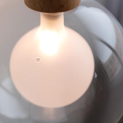 Lámpara colgante de 1 luz de vidrio y madera con forma de orbe japonés tradicional para sala de estar 