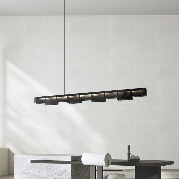 Modern Minimalist Long Glass Copper LED Island Light Chandelier For Living Room