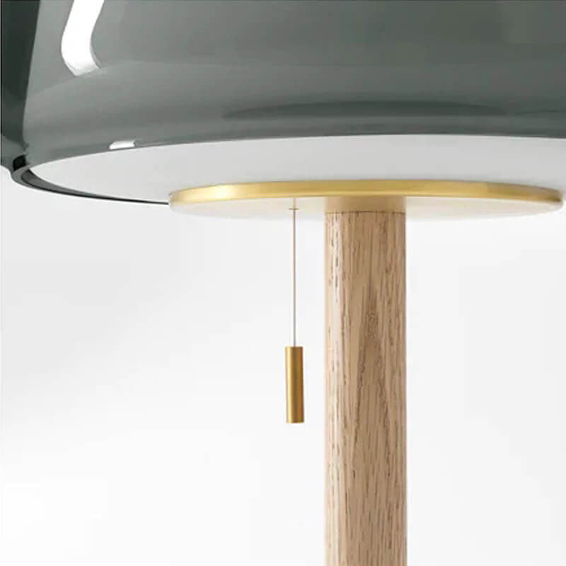 Nordic Minimalist Glass Drum Wood Pole Marble 1-Light Table Lamp