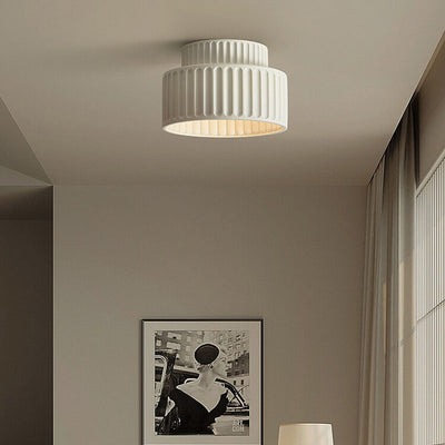 Nordic Cream Style Hand Sculpted Stripes Round 1-Light Flush Mount Ceiling Light