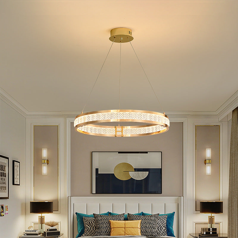 Lustre LED en cristal circulaire en aluminium de luxe contemporain pour salle à manger 