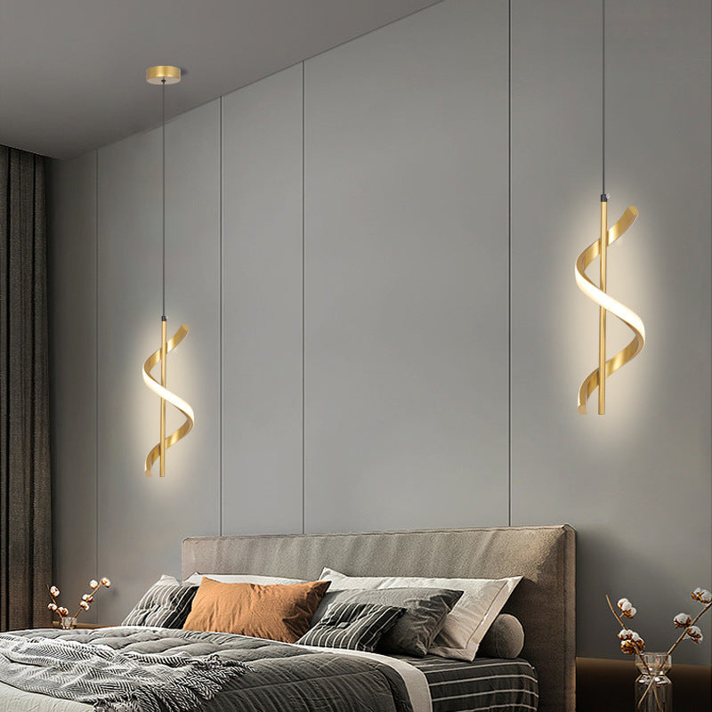 Suspension LED moderne minimaliste en forme de cylindre en spirale en fer et silicone pour chambre 
