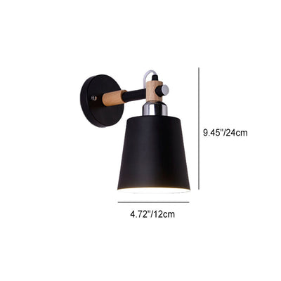 Contemporary Scandinavian Cylindrical Wooden Iron 1-Light Wall Sconce Lamp For Bedroom