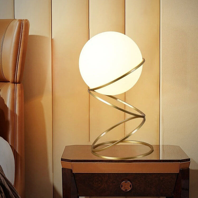 Lampe de Table Moderne Créative à Base de Cercle en Spirale avec Boule de Verre à 1 Lumière 