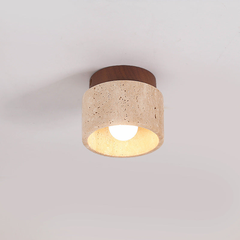 Colonne en travertin jaune Wabi-Sabi japonaise en bois, plafonnier semi-encastré à 1 lumière 