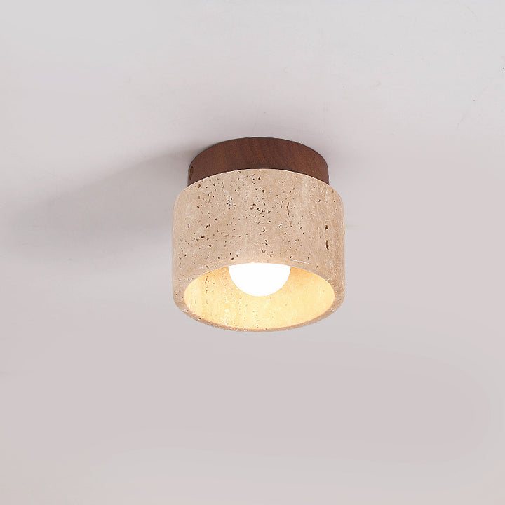 Colonne en travertin jaune Wabi-Sabi japonaise en bois, plafonnier semi-encastré à 1 lumière 