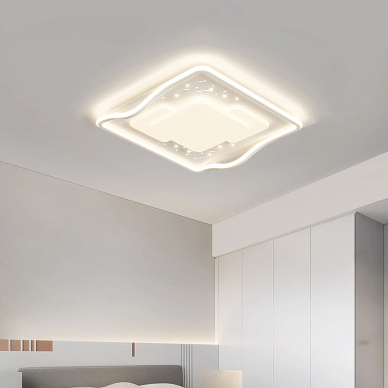 Luz de techo LED de montaje empotrado de hierro acrílico con ondas cuadradas redondas creativas contemporáneas para dormitorio 