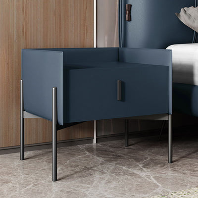 Contemporain scandinave rectangulaire en cuir acier au carbone métal 1-tiroir pour table de chevet 