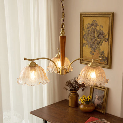 Traditional Vintage Petals All Copper Log Glass 3/5 Light Chandelier For Living Room