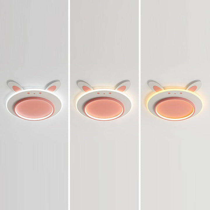 Modern Simplicity Kids Iron Acrylic Rabbit Round LED Flush Mount Ceiling Light For Bedroom