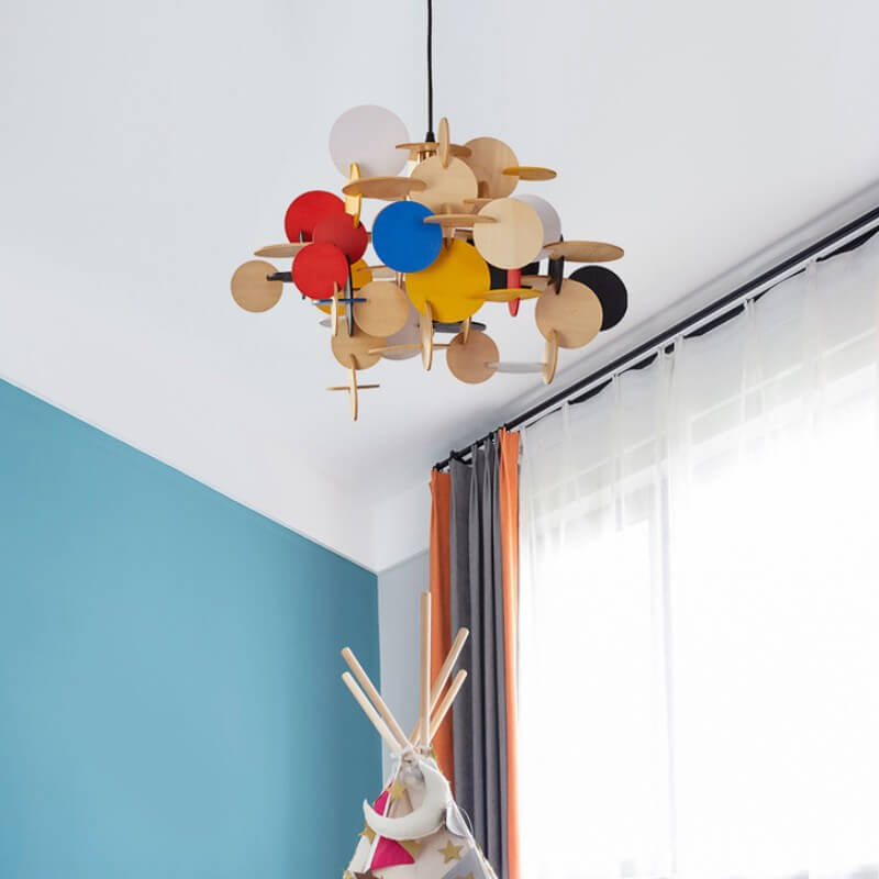 Nordic Creative Round Building Blocks Solid Wood 1-Light Pendant Light