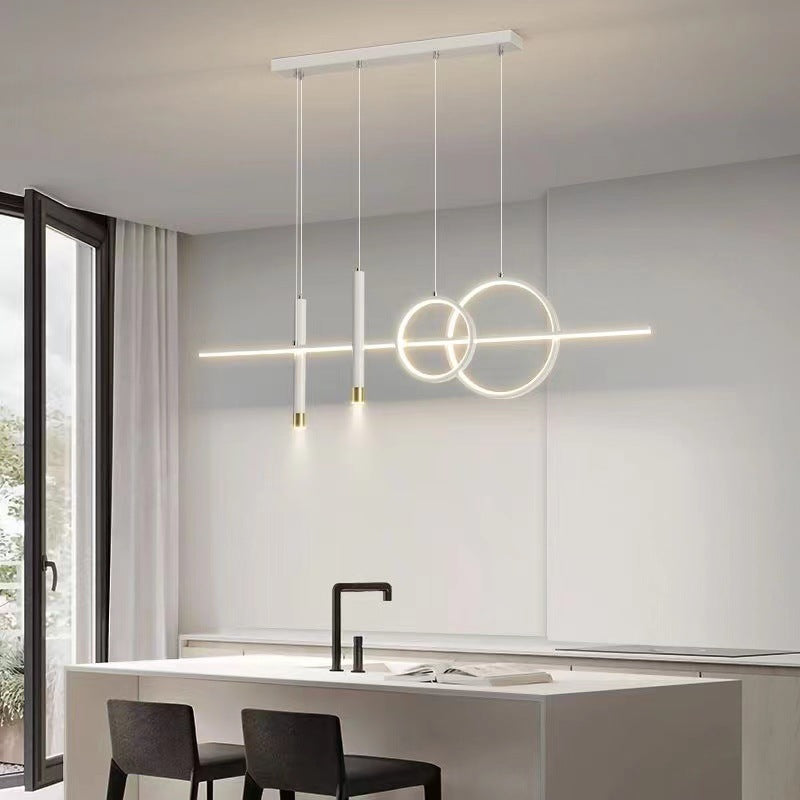 Moderne minimalistische Eisen-Silikon-Streifen-LED-Insel-Leuchte Kronleuchter für das Esszimmer 