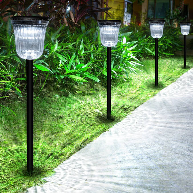 Lampe de pelouse LED moderne noire transparente solaire extérieure imperméable à insérer dans le sol du jardin 