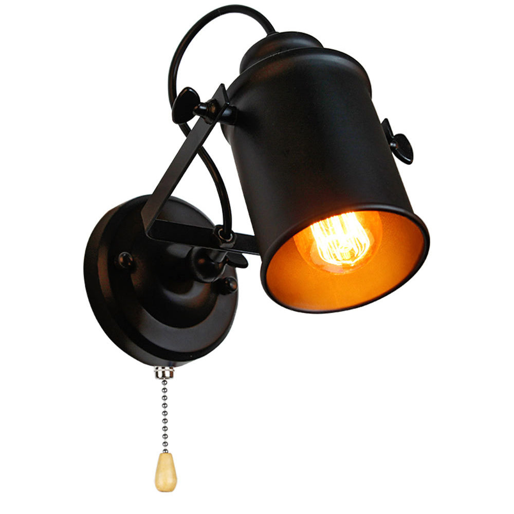 Contemporary Industrial Cylindrical Iron 1-Light Spotlight Wall Sconce Lamp For Living Room