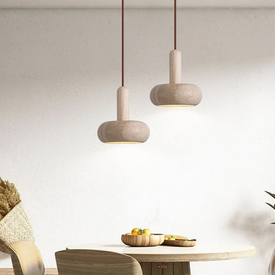Traditional Vintage Round Mantle Cylinder Marble LED Pendant Light For Living Room
