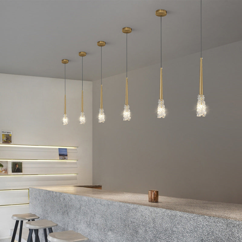 Lustre Contemporain de Luxe en Cuivre Complet avec Abat-jour en Verre Ondulé à Eau 1 Lumière pour Salon 