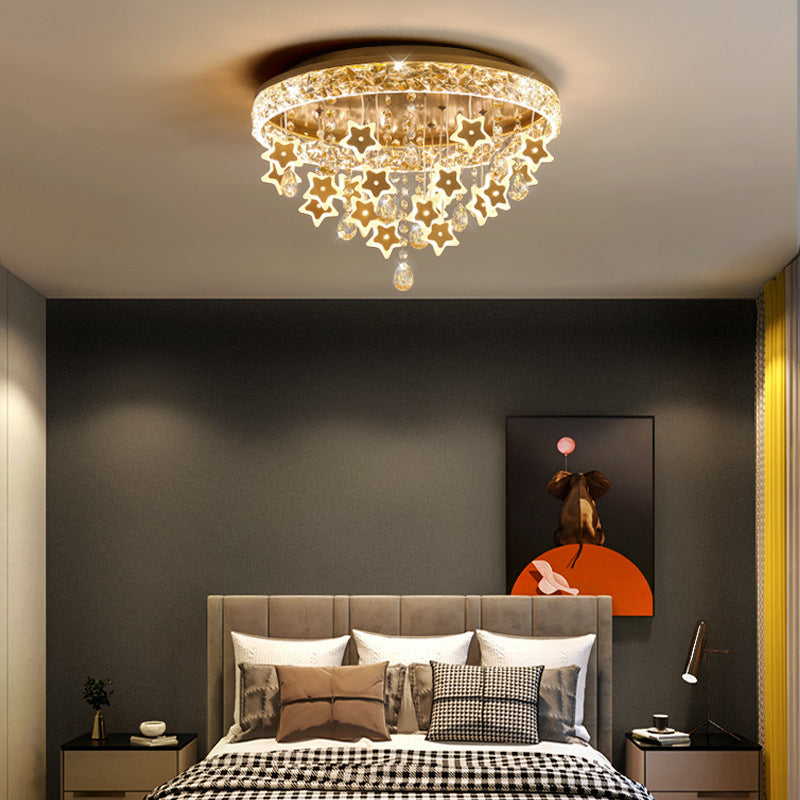Plafonnier LED moderne nordique pour enfants en fer acrylique cristal rond étoile pour chambre à coucher 