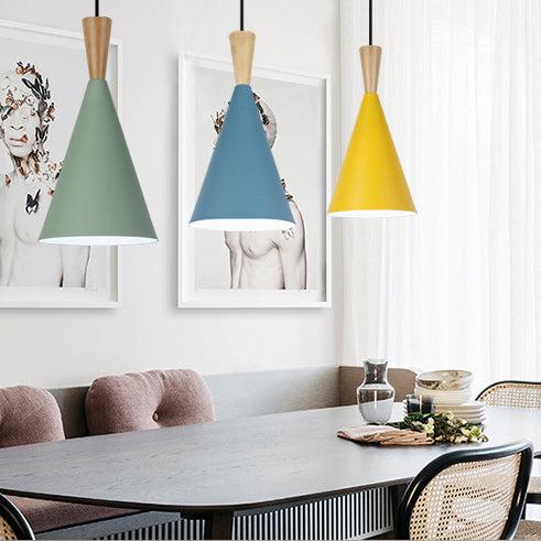 Contemporary Scandinavian Cone Round Aluminum 1-Light Pendant Light For Bedroom