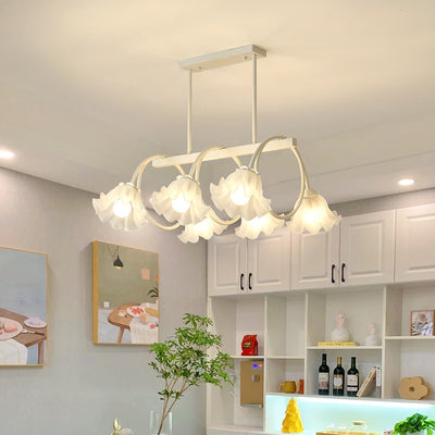 Modern Minimalist Cream Flower Iron Glass 6/8 Light Island Light Chandelier For Dining Room