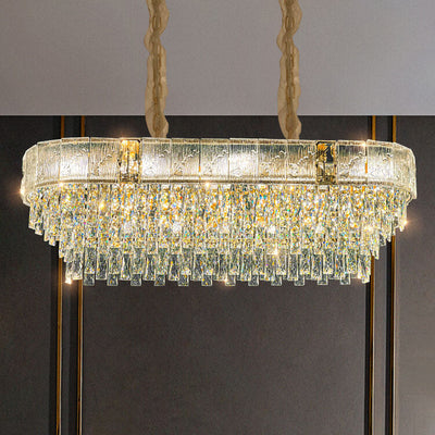 French Luxury Oval Crystal String Hardware 10/11/21-Light Chandelier