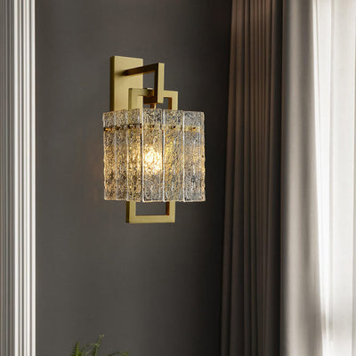 Modern Light Luxury Textured Crystal Brass Square 1-Light Wall Sconce Lamp