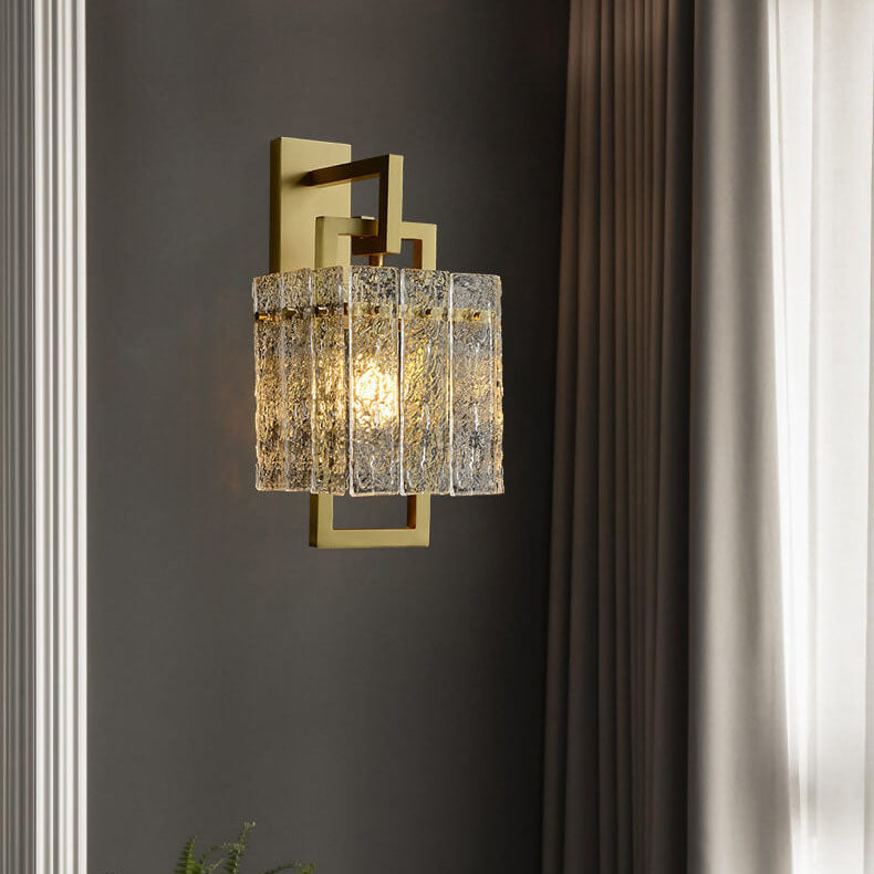 Modern Light Luxury Textured Crystal Brass Square 1-Light Wall Sconce Lamp