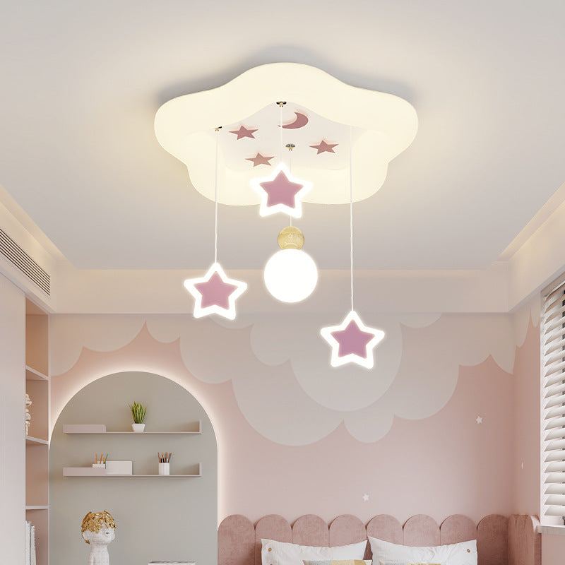 Plafonnier LED en fer acrylique avec pentagramme crème moderne Art déco et lune pour salon 
