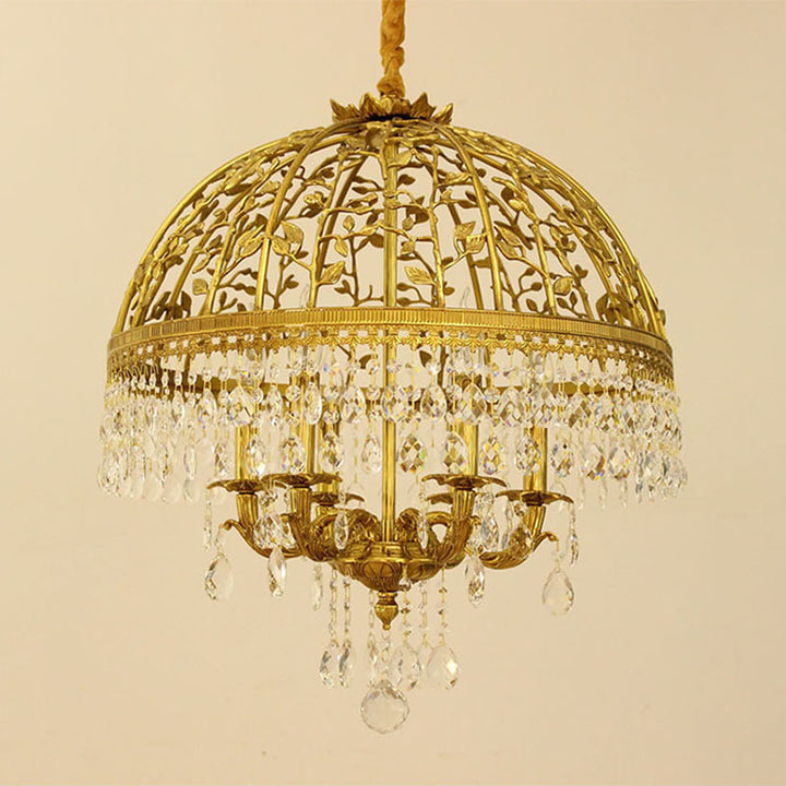 Chandelier à 6 lumières avec branches en cristal et dôme en cuivre de luxe traditionnel pour salle à manger 