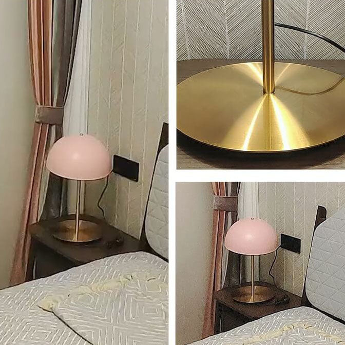 Contemporary Nordic Pink Dome Copper Base 1-Light Table Lamp For Bedroom