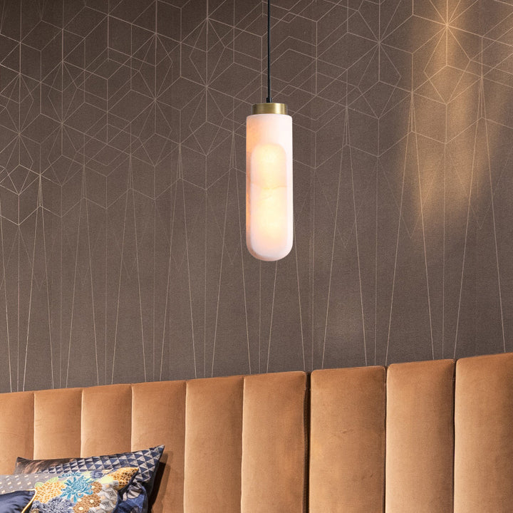 Suspension LED en cylindre de métal marbre à bandes pour chevet, modernité et simplicité 