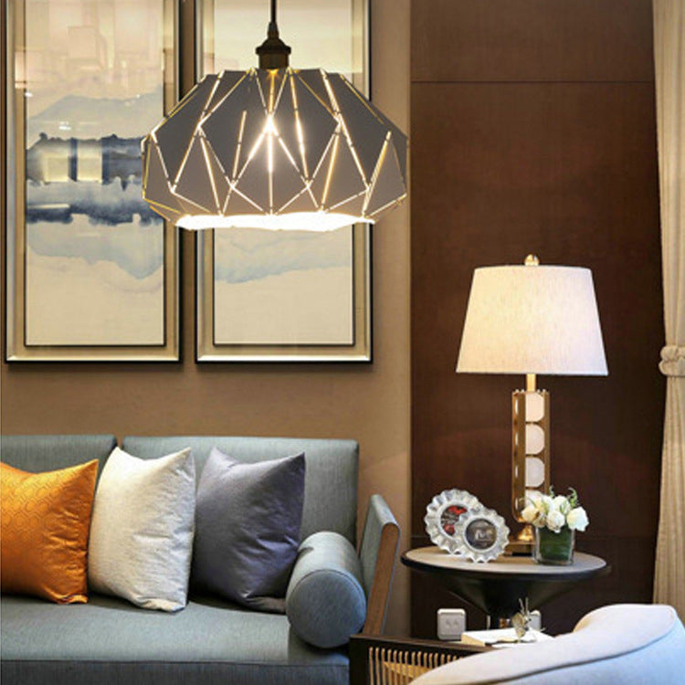 Contemporary Industrial Iron Aluminum Hollow Diamond 1-Light Pendant Light For Dining Room