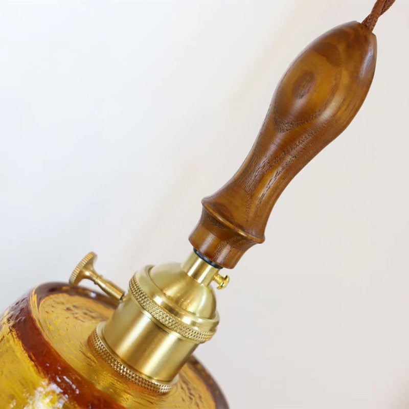 Lámpara colgante de 1 luz con pantalla de vidrio ondulado de nogal Art Deco moderno para sala de estar 