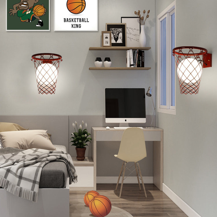 Applique Murale 1 Lumière avec Cerceau de Basketball en Verre et Fer Style Art Déco Moderne pour Chambre d&