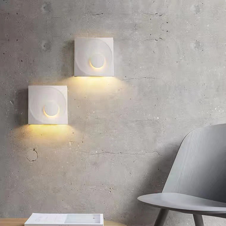 Contemporary Scandinavian Eclipse Square Cement 1-Light Wall Sconce Lamp For Bedroom