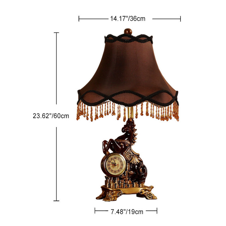 Lámpara de Mesa de 1 Luz con Resina de Tela Trapezoidal Redonda de Caballo Tradicional Europea para Dormitorio 