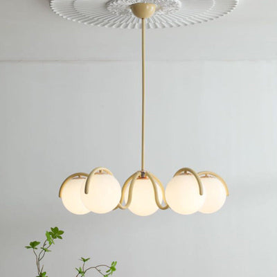 Modern Minimalist Curved Orb Metal Glass 6-Light Chandelier For Living Room