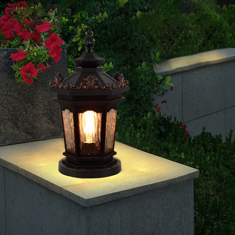 Traditional European Hexagonal Cylinder Aluminum Glass 1-Light Post Head Light For Outdoor Patio