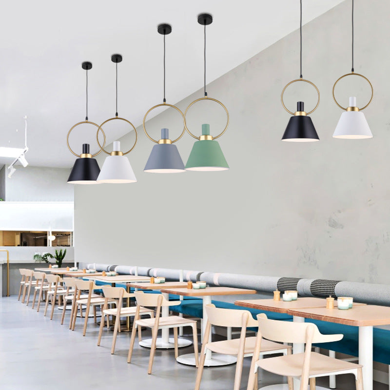 Contemporary Nordic Cone Shade Gold Ring Iron 1-Light Pendant Light For Dining Room