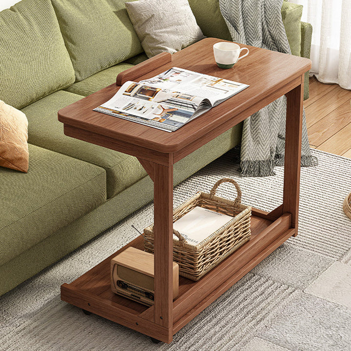 Traditional Vintage Square MDF Rubberwood Flip-top Side Table 2-Tier Storage Shelves For Living Room