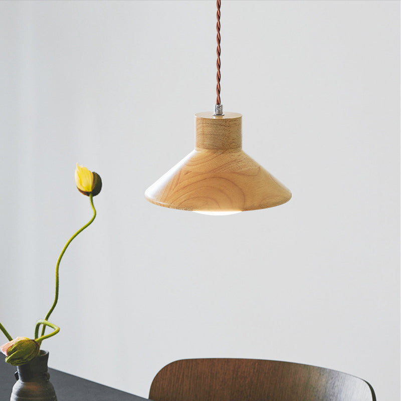 Traditionelle japanische runde kegelförmige Pendelleuchte aus Holz mit 1 Licht für das Wohnzimmer 