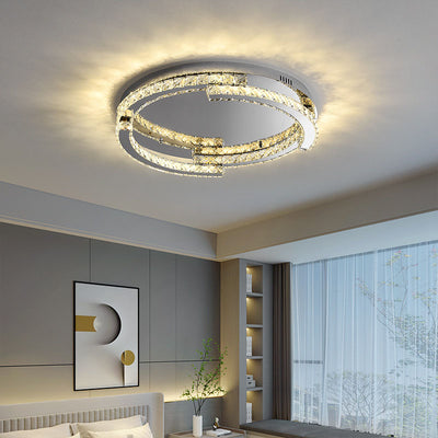 Modern Luxury Round Stainless Steel Crystal LED Flush Mount Ceiling Light For Bedroom