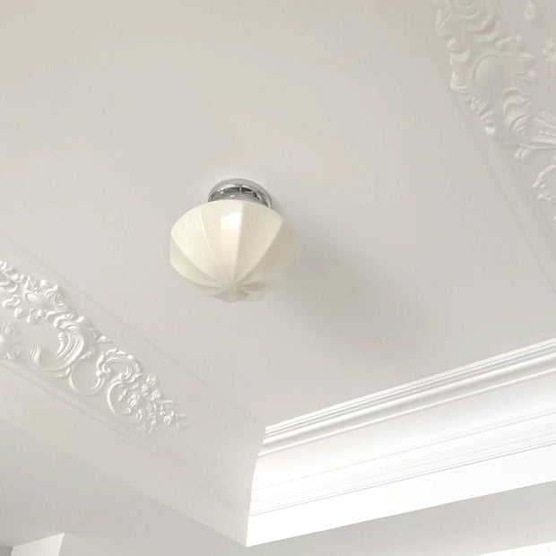 Luz de techo semiempotrada de 1 luz con forma hemisferoide de vidrio de hierro tradicional francés con ondas para pasillo 